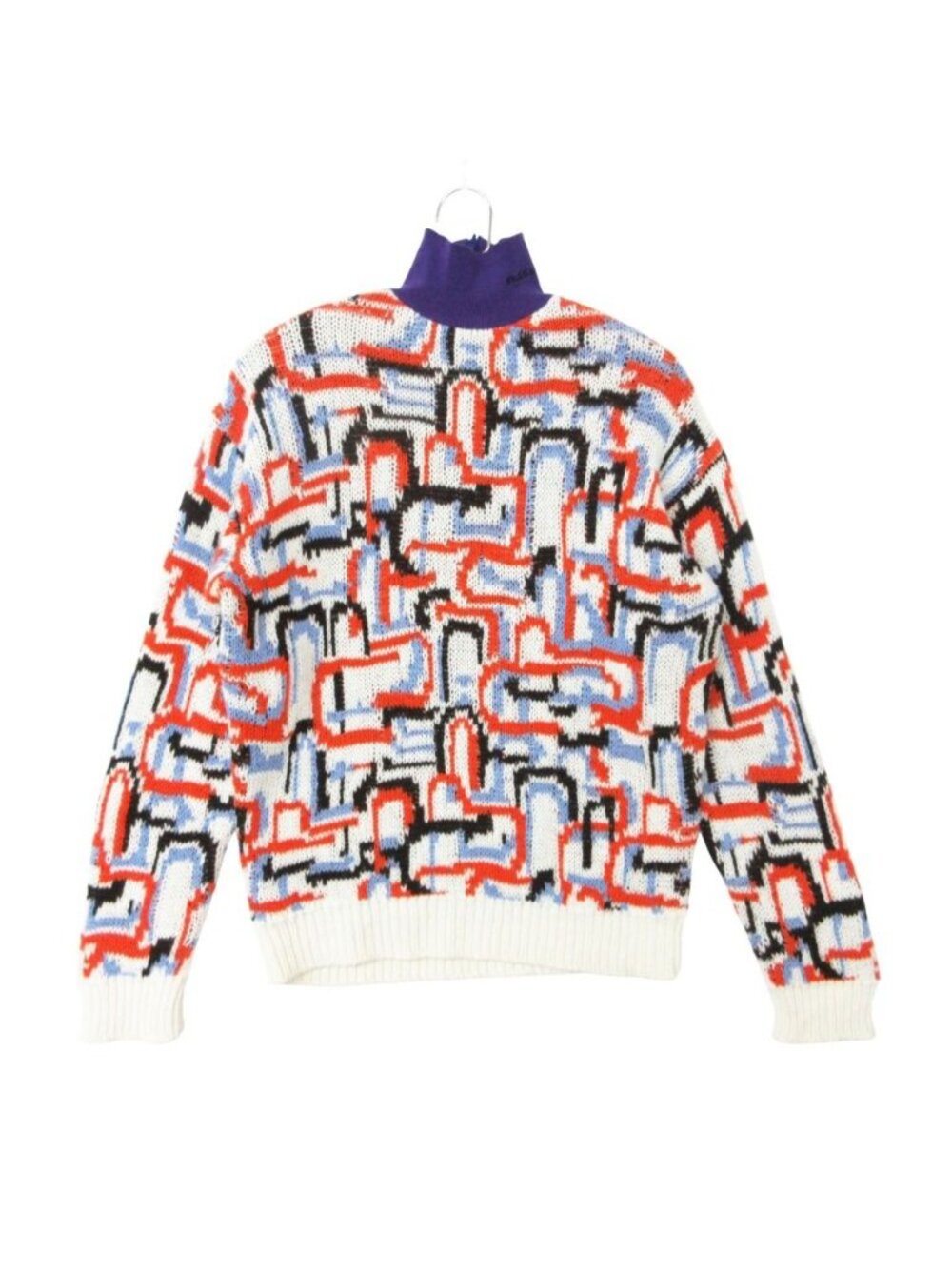 Prada Knit Sweater Long Sleeve High Neck Mock Cashmere Blend Wool Geometric